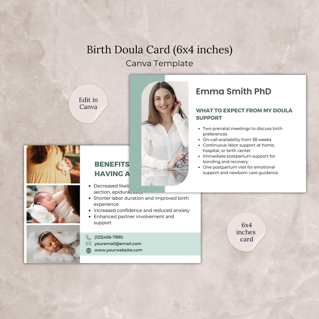 Doula Flyer 6x4 Inches Card Bundle Template Canva Editable Birth Doula ...