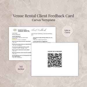 Plantilla de tarjeta de comentarios de clientes sobre alquiler de espacios para eventos Canva, plantilla editable para alquiler de espacios Plantilla de comentarios sobre espacios para bodas Plantilla para negocios de alquiler de espacios