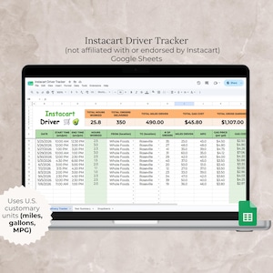 Instacart Delivery Driver Tracker Google Sheet, Instacart Mileage Tracker Spreadsheet Delivery Driver Mileage and Earnings Logs Template