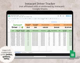 Instacart Delivery Driver Tracker Google Sheet, Instacart Mileage Tracker Spreadsheet Delivery Driver Mileage and Earnings Logs Template
