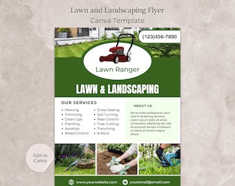 Mowing Services Flyer Canva Template, Lawn Landscaping Services Business Flyer, Yard Service Flyer Template, Landscaping Business Flyer