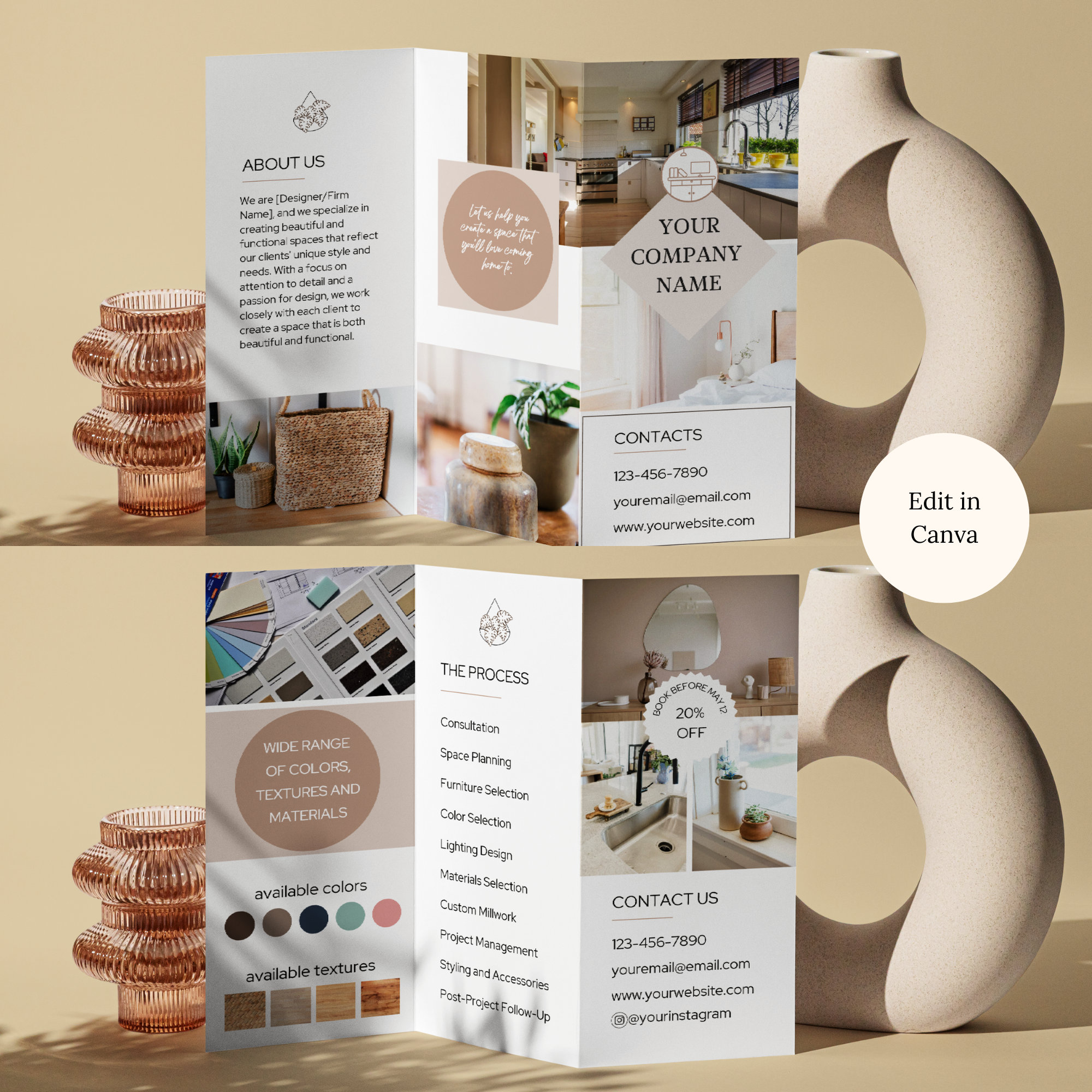 Interior Design Trifold Brochure Canva Template, Editable Interior ...