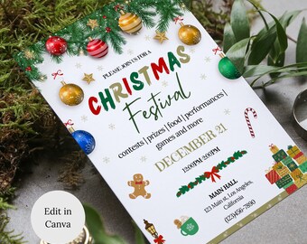 Christmas Festival Poster Canva Template, Editable Holiday Festival Flyer, Christmas Event Flyer Party, Christmas Market, Holiday Event