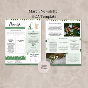 March HOA Newsletter Canva Template, Editable Easter  Month Newsletter Bundle, Community Newsletter, School Neighborhood Newsletter