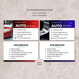 Auto Detailing Visitenkarte Vorlage Canva, bearbeitbare Visitenkarte für Auto, Autowaschkartenvorlage, Auto Detailing Service Business