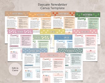 Daycare Monthly Newsletter Canva Template, Editable Preschool Newsletter Bundle, Childcare Newsletter, School Newsletter, Class Newsletter