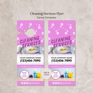 Cleaning Service Flyer Canva Template, Editable Cleaning Flyer Door Hanger Home Cleaning Service Business Flyer, Purple Cleaning Flyer