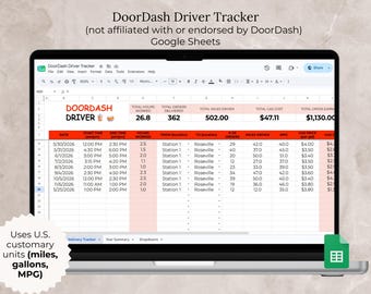 DoorDash Delivery Driver Tracker Google Sheet, Door Dash Mileage Tracker Spreadsheet Delivery Driver Mileage and Earnings Logs Template