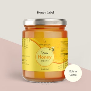 Editable Honey Jar Labels Canva Template, Honey Labels Customizable Template, Label for Honey Jar, Honey Bee Labels, Labels for Honey