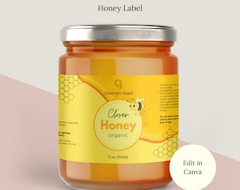Editable Honey Jar Labels Canva Template, Honey Labels Customizable Template, Label for Honey Jar, Honey Bee Labels, Labels for Honey