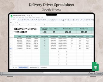 Delivery Driver Tracker Google Sheet Door Dash Uber Eats Tracker Spreadsheet Instacart Mileage Income Logs Template Amazon Flex Driver Sheet