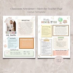 Meet the Teacher Template Canva, Classroom Newsletter Template, Editable Classroom Teacher Bundle, School Newsletter, Teacher Flyer Template