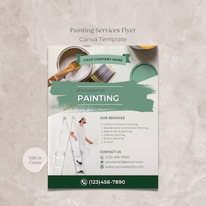 Modelo de panfleto de negócios de pintura Canva, modelo de panfleto editável para empresa de pintura, panfleto de serviços de pintura, panfleto de pintor tamanho A4 US Letter