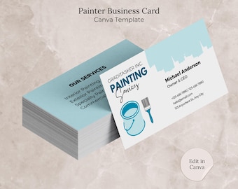 Painter Business Card Canva Template, Painting Services Editable Business Card, Painter Service Instant Download DIY Business Card Blue