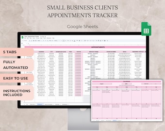 Client Appointment Tracker Google Sheet Template, Client Appointments Spreadsheet, Small Business Appointments Book, Booking Calendar Sheet