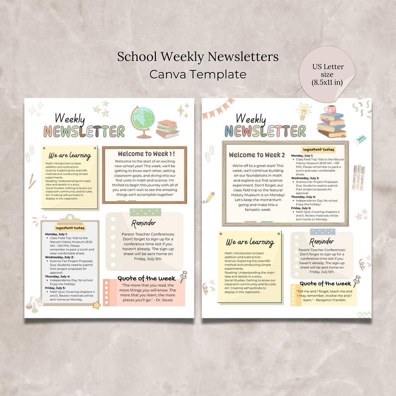 Classroom Newsletter Canva Template, Editable Classroom Weekly ...