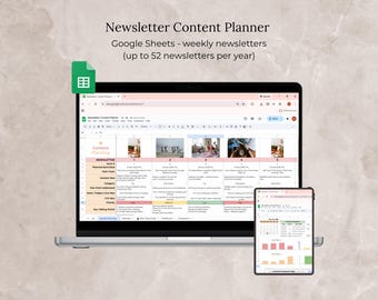 Newsletter Content Planner Spreadsheet, Weekly Newsletter Planning Google Sheets, Email Marketing
