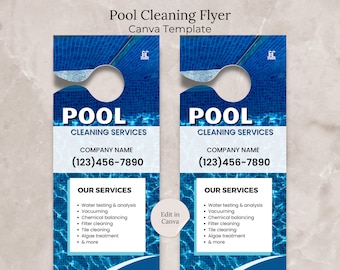 Pool Cleaning Services Flyer Canva Template, Editable Swimming Pool Services Door Hanger Pool Business Template Swimming Pool Cleaning Flyer