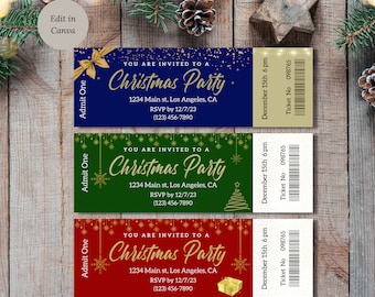 Christmas Event Ticket Canva Template, Editable Holiday Tickets Party Template, Christmas Dinner Ticket, Christmas Festival Invitation
