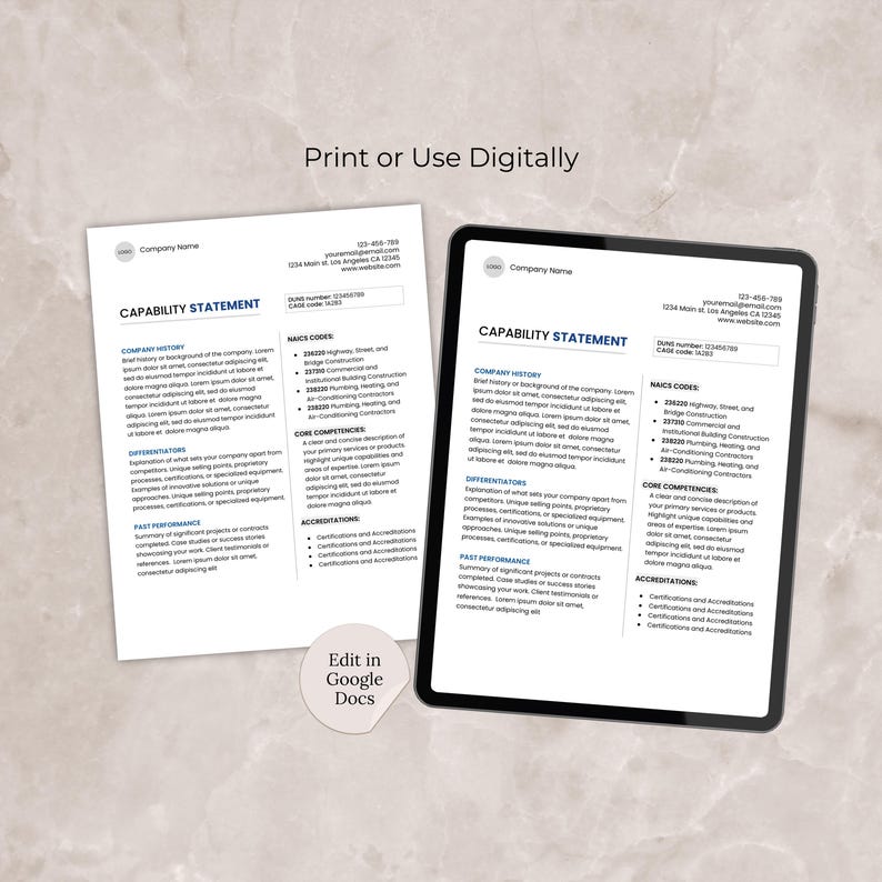 Capability statement template Google Docs