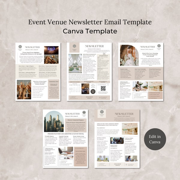 Modèle de Newsletter de lieu d'événement Canva, Newsletter modifiable pour une entreprise de location de salles, bundle d'email marketing, Newsletters de petites entreprises