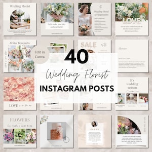 Florist Instagram Posts Canva Template, Editable Wedding Florist Social Media Instagram Post, Flower Shop Wedding Bouquets Instagram