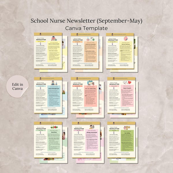 School Nurse Newsletter Editable in Canva, School Nurse Monthly Newsletter, September Preschool Elementary Middle School Healthy Habits