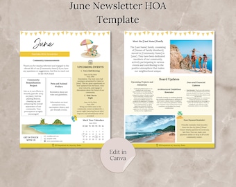 June Newsletter 2026 Canva Template, Editable June HOA Newsletter, Summer Community Newsletter, School Classroom Neighborhood Newsletter