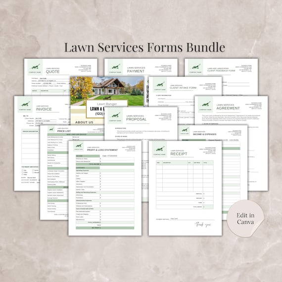 Lawn Services Forms Bundle Template Canva, Landscaping Agreement Lawn Care Proposal, Lawn Business Intake Form Landscaping Services Template
