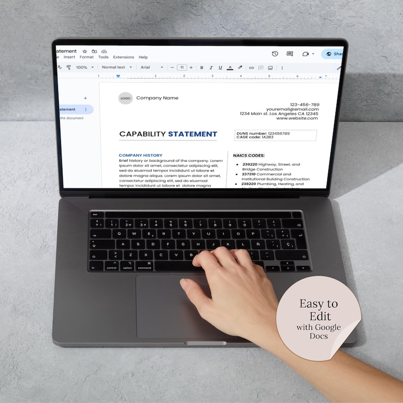 Capability statement template Google Docs