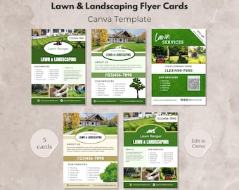 Lawn Services Business Flyer Canva Template Bundle,  Mowing Service Flyer,  Landscaping Service Flyer Card 5x7 inches Lawn Service Marketing