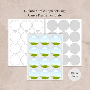 Blank Circle Canva Frame Tags Template, Editable Circle Ornaments Frames Blank Gift Tag Mockup, Hang Tags Custom pdf, Printable Tag Canva