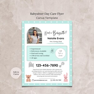 ベビーシッター チラシ Canva テンプレート、ベビーシッター 履歴書編集可能テンプレート、ナニー サービス印刷可能テンプレート、チャイルド ケア マーケティング チラシ