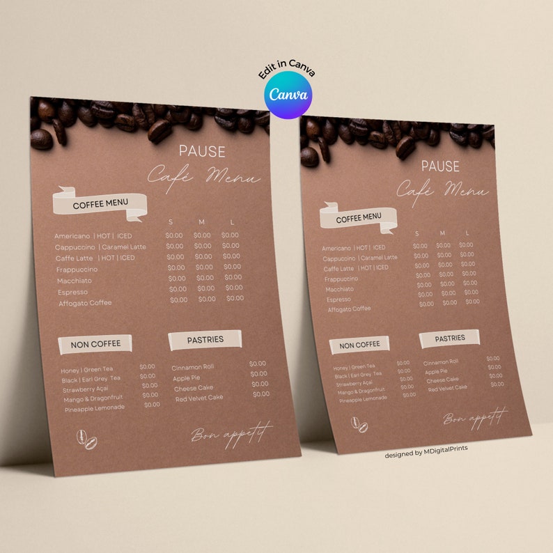Cafe Menu Canva Template Minimalist Coffee Shop Menu Editable Etsy