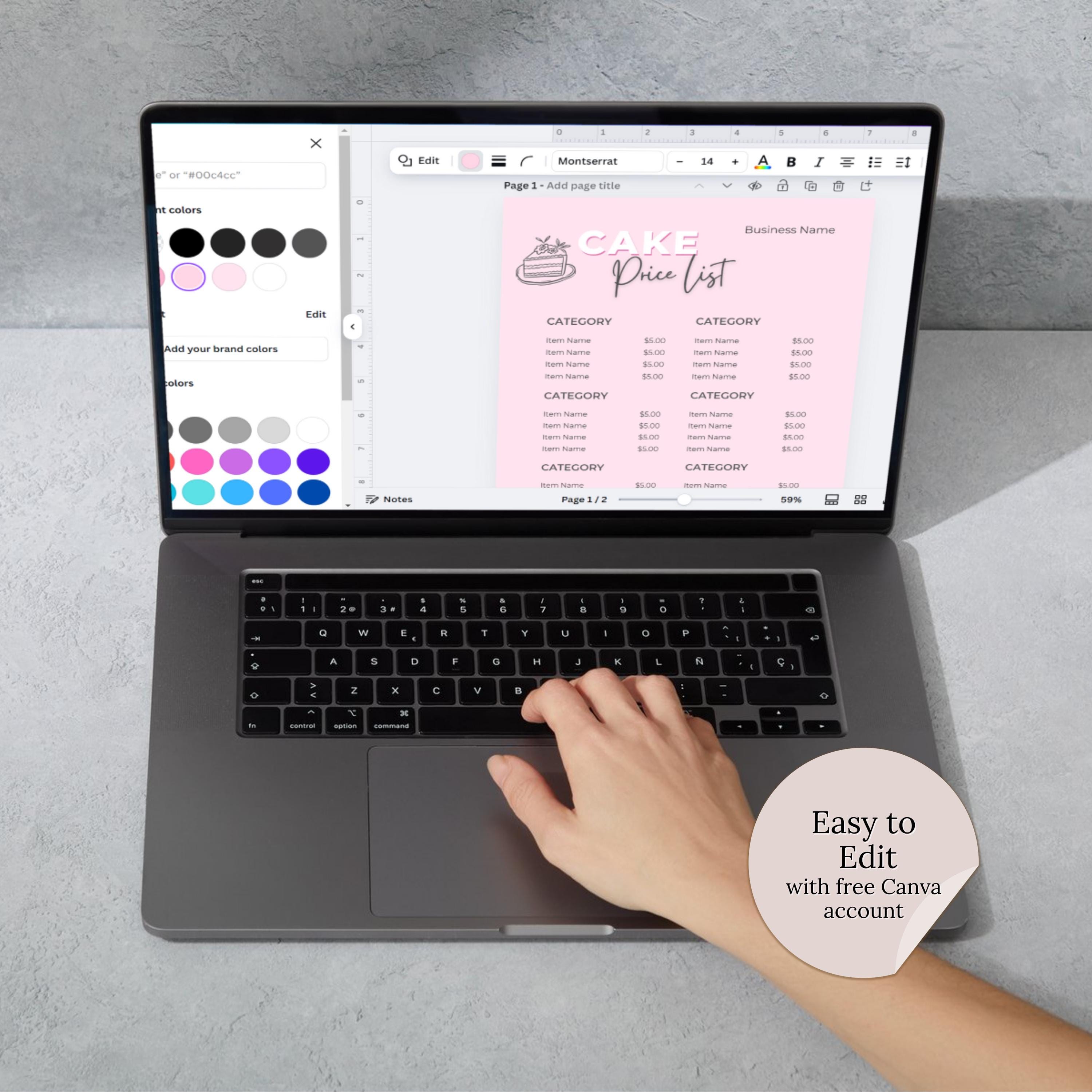 Cake Price List Template Canva Editable Bakery Price List Pink Cake ...