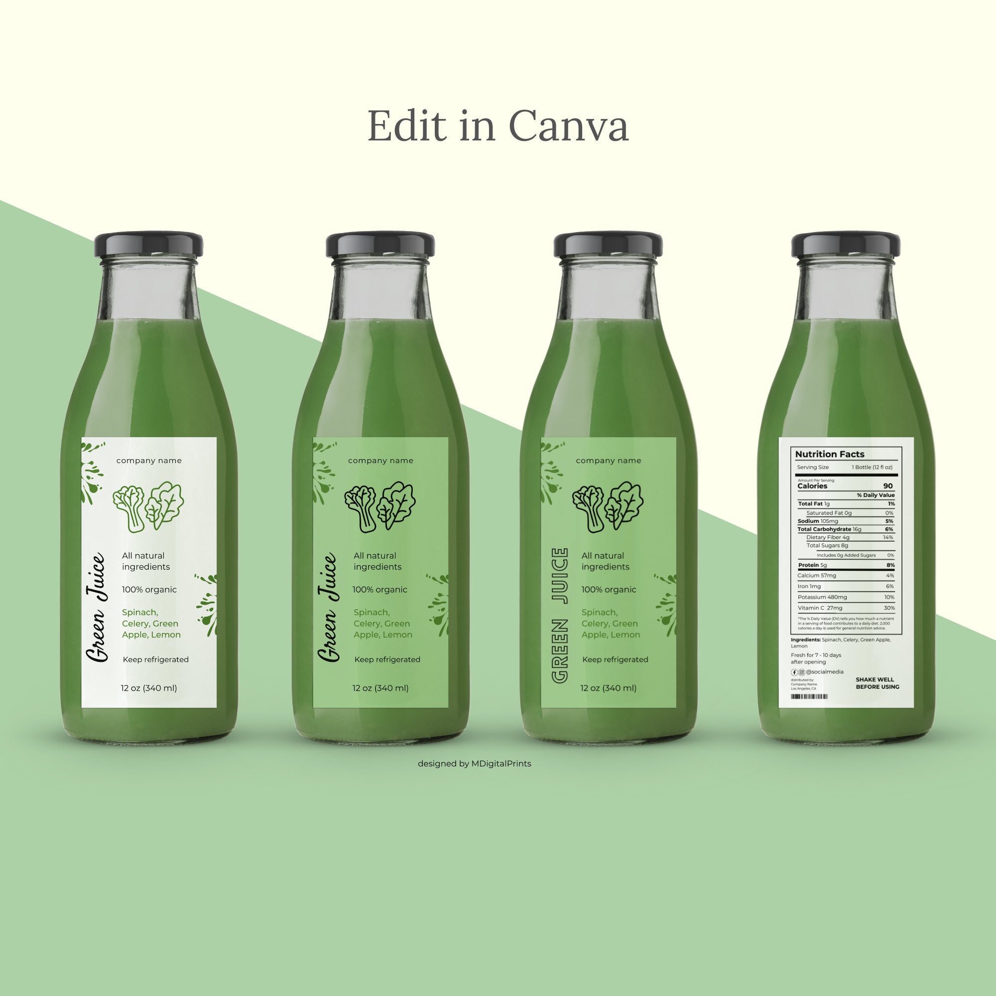 Juice Labels Template Canva Editable Juice Bottle Labels Etsy