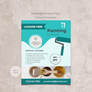 Painting Contractor Flyer Canva Template, Painter Services Flyer, Painting Business Company Editable Flyer Template, Paint Service Flyer