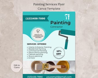 Painting Contractor Flyer Canva Template, Painter Services Flyer, Painting Business Company Editable Flyer Template, Paint Service Flyer