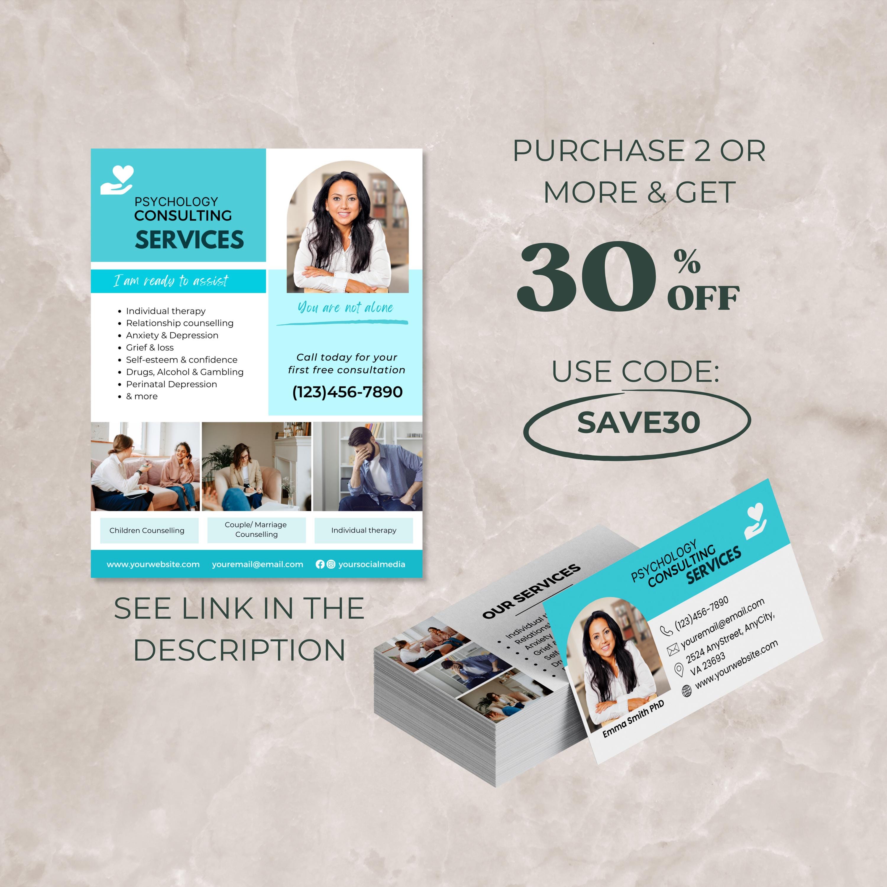 Psychologist Card Psychology Business Card Canva Template, Editable Counseling Therapist ...