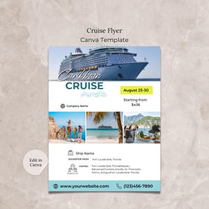 Cruise Flyer Canva Template, Cruise Trip Offer Editable Flyer Template, Summer Cruise Advertising Flyer, Carnival Cruise Customizable Flyer