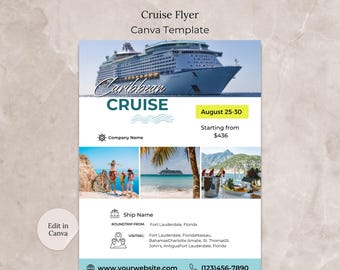 Cruise Flyer Canva Template, Cruise Trip Offer Editable Flyer Template, Summer Cruise Advertising Flyer, Carnival Cruise Customizable Flyer