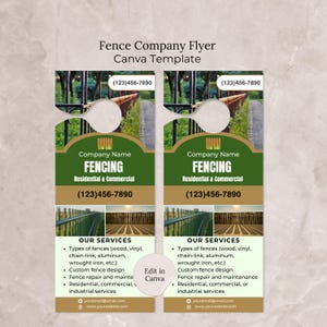 Modelo de panfleto de empresa de cercas Canva, panfleto de cerca editável, panfleto de cabide de porta de instalação de cerca, panfleto de negócios de cerca, reparo de cerca 3,5 x 8,5