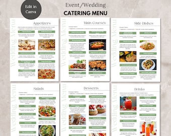Gastro-Menü Preisführer Vorlage Canva. Hochzeits-Catering-Charcuterie-Menü, bearbeitbarer Event-Catering-Katalog, Catering-Services-Charcuterie