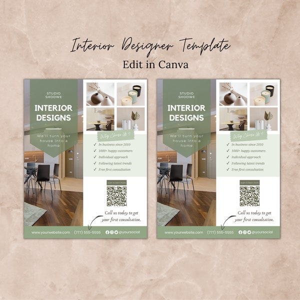 Interior Designer Flyer Canva Template, Interior Design Business Promotion Flyer, Interior design services Template, Interior Designer