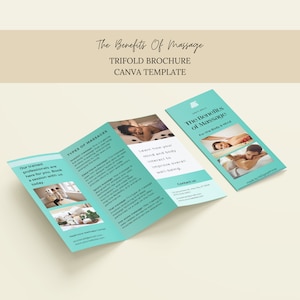 Massage Trifold Brochure Canva Template, Massage Benefits Flyer Template, Massage Therapy Benefits Brochure, Massagist Promotional Flyer