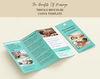 Massage Trifold Brochure Canva Template, Massage Benefits Flyer Template, Massage Therapy Benefits Brochure, Massagist Promotional Flyer