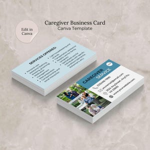 Pacchetto di modelli di biglietti da visita per badanti Canva, modello di biglietto per assistenza agli anziani, biglietto da visita modificabile per assistenza domiciliare, biglietto da visita per servizi di assistenza agli anziani