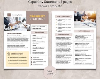 Capability Statement Canva Template Bearbeitbares Capability Statement Dokument Statement für die Gestaltung von Regierungsprojekten