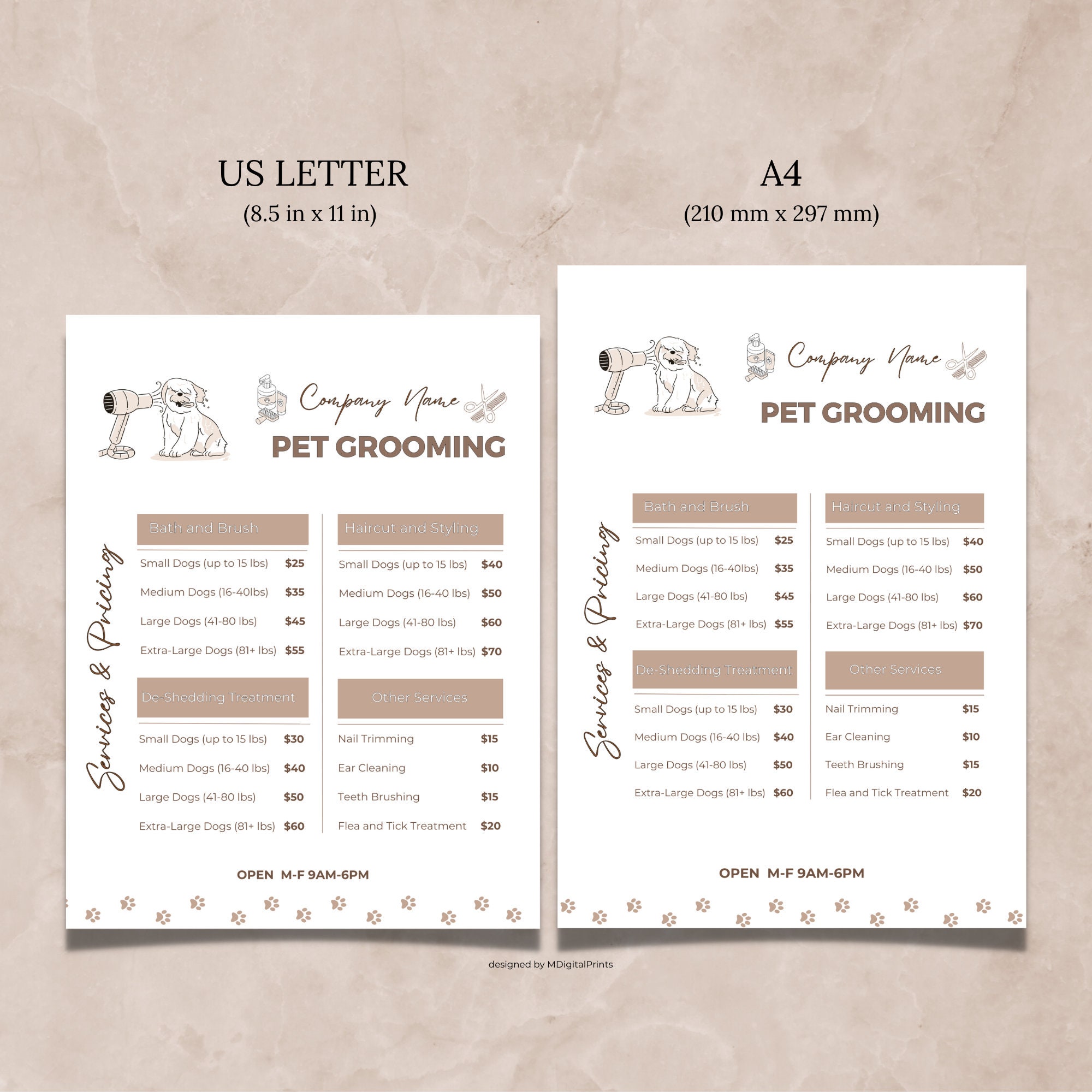 Fresh Look at Pet Salon Grooming Price List Canva Template Pet Groomer Editable