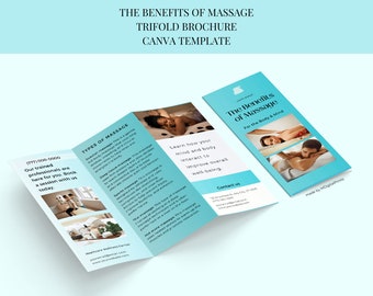 Massage Trifold Brochure Canva Template, Massage Benefits Flyer Template, Massage Therapy Benefits Brochure, Spa and Massage Salon Flyer